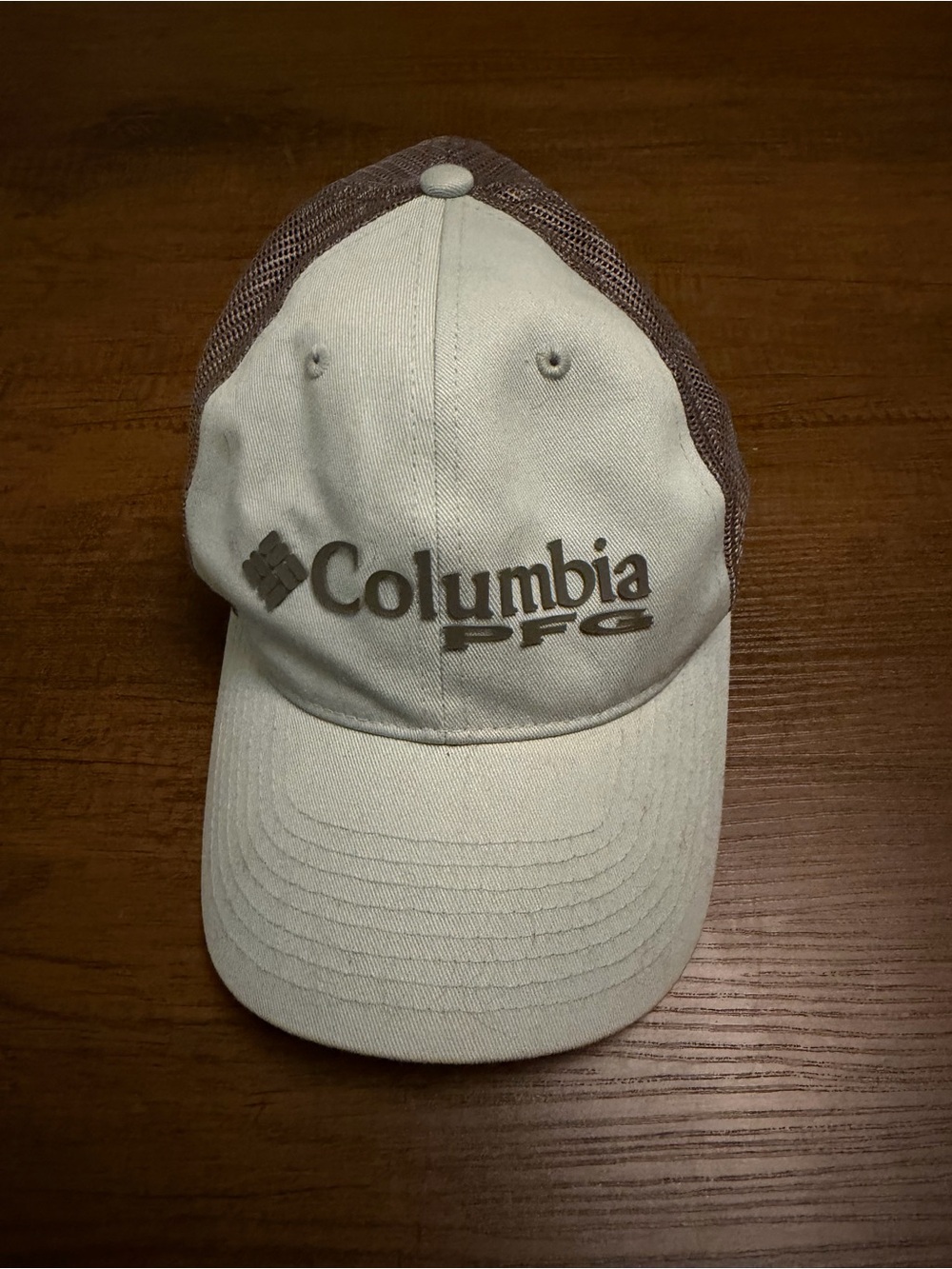 Columbia PFG Two-Tone Beige and Brown Mesh Trucker Hat